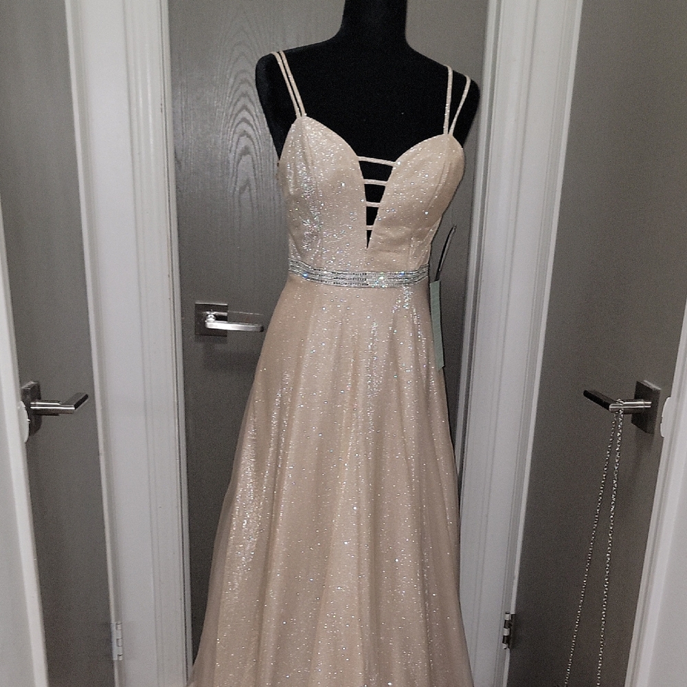 City Triangles Glittering Cream Prom Dress